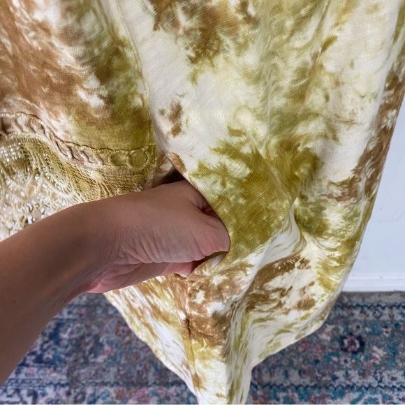 LOGO Lori Goldstein Lavish Cream Brown Tie-Dye Crochet Lace Duster Pockets Sz M - Picture 8 of 16